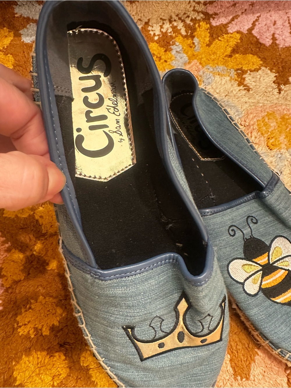 Circus by Sam Edelman Bee & Crown Espadrille Flats Denim Blue Sz 9.5 Embroidered - Picture 9 of 10
